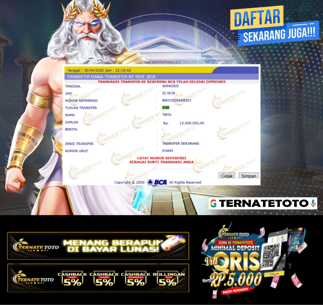 TERNATETOTO - MENANG GATES OF OLYMPUS Rp.13,000,000,-